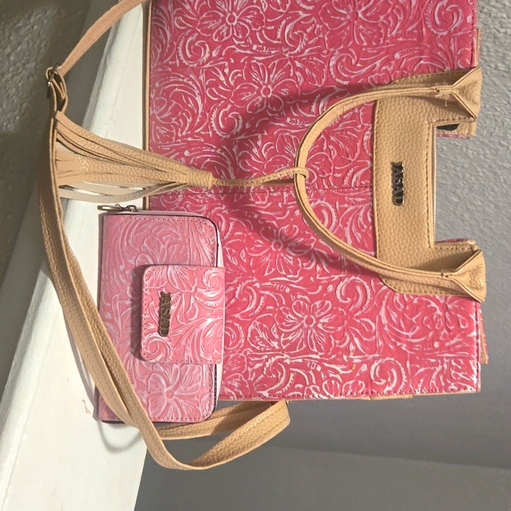 Mexican Leather Pink Jasad Purse and Wallet
